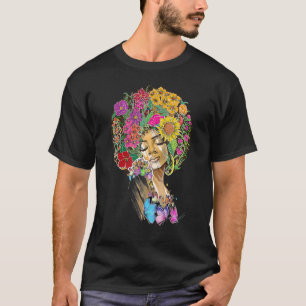 Camiseta Afro Mulheres Flores Borboleta Latina América Afri