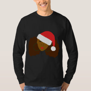 Camiseta Afro Puff Negra Mulher Santa Hat Cabelo Natural Ch
