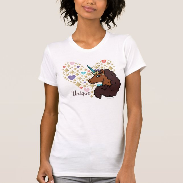 Camiseta Afro Unicorn | Design de Coração Único (Frente)