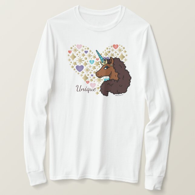 Camiseta Afro Unicorn | Design de Coração Único (Frente do Design)