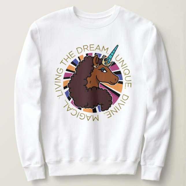 Camiseta Afro Unicorn Vivendo o Design do Sonho (Frente do Design)