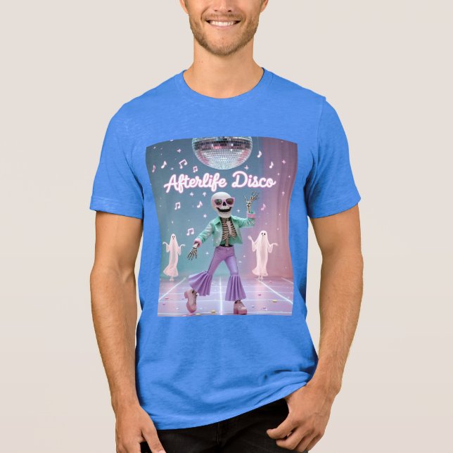 Camiseta Afterlife Disco – Dança Esqueleto Groovy em Pastel (Frente)