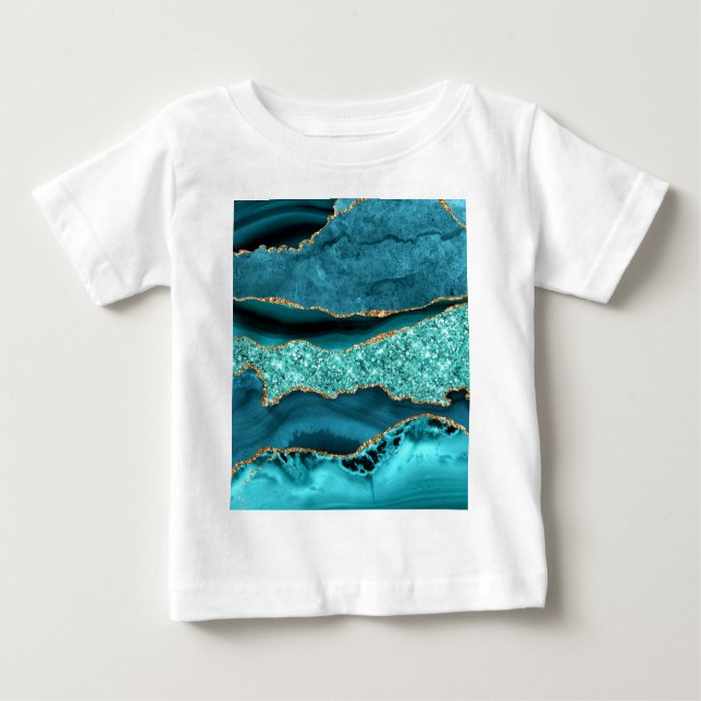 Camiseta Agate Teal Blue Glitter Marble Aqua Turquoise (Frente)