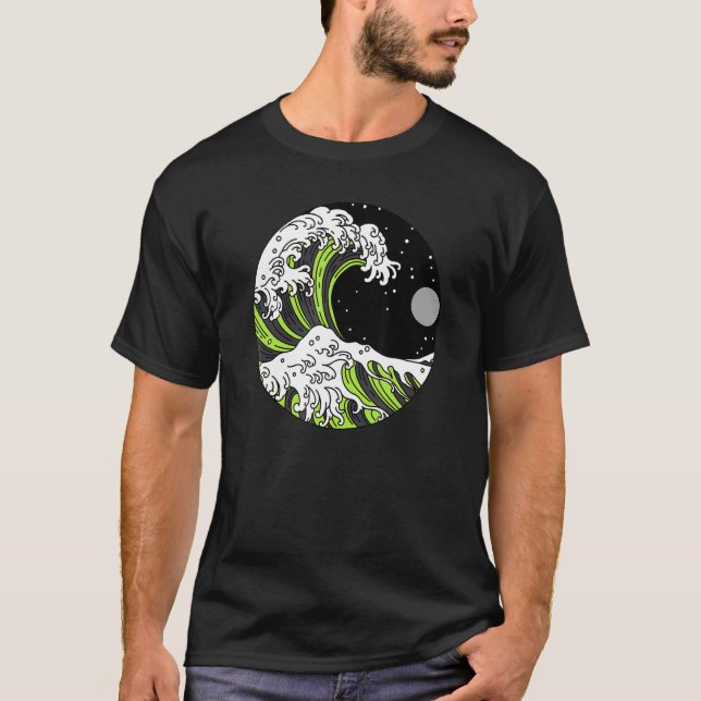 Camiseta Agender Pride Nonbinary Japonês Wave Gênero Neutro (Frente)