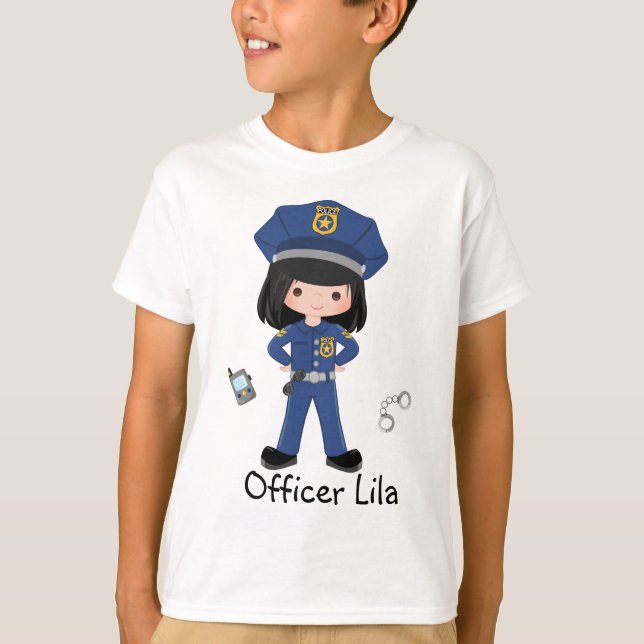 Camiseta Agente de Polícia de Meninas Personalizado (Frente)