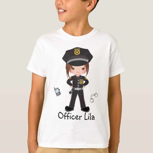 Camiseta Agente de Polícia de Meninas Personalizado (Frente)