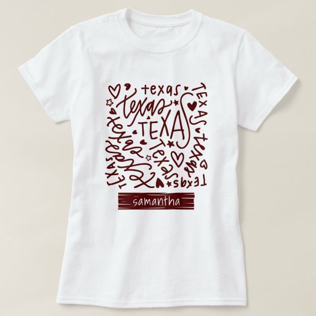 Camiseta Aggie Maroon Texas Doodle Pattern (Frente do Design)
