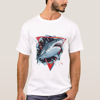 Camiseta Aggressive Shark Illustration – Dynamic Ocean Pred