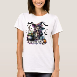 Camiseta Agite o esqueleto da bruxa Pote Halloween Engraçad