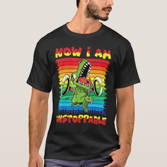 Camiseta Agora Eu Sou Implacável Para Rex, Dinossauro Louco (Frente)