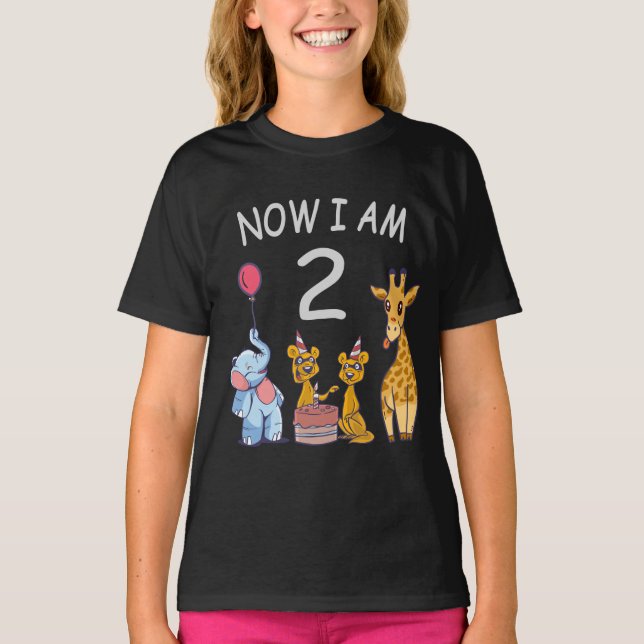 Camiseta Agora tenho 2 anos de segundo aniversário no Zoo (Frente)