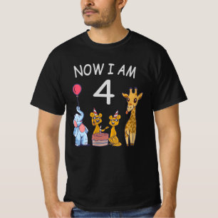 Camiseta Agora tenho 4 anos, 4 anos, aniversário no zoológi