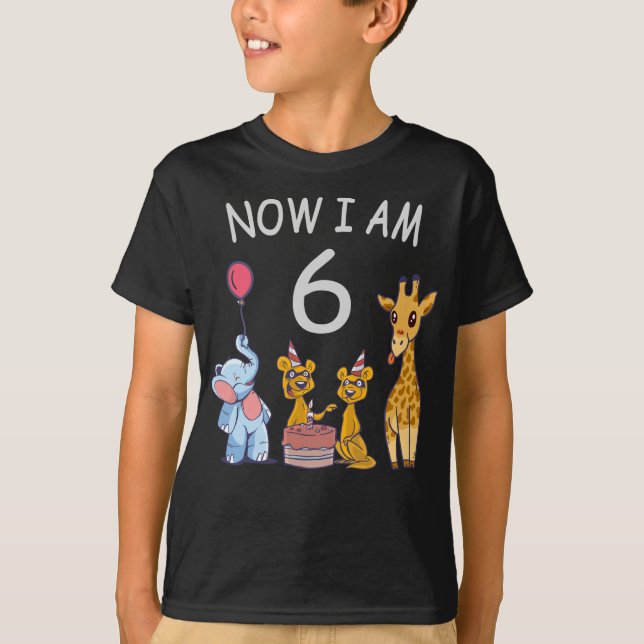 Camiseta Agora tenho 6 anos de 6 de aniversário no Zoo (Frente)