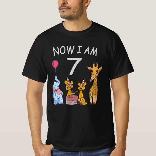 Camiseta Agora tenho 7 anos de 7 de aniversário no Zoo (Frente)
