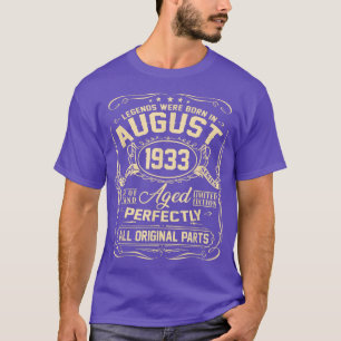 Camiseta Agosto de 1933 89º Aniversário Presente aos Homens