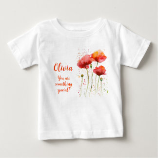 Camiseta Agosto flor de nascimento Papoilas vermelhas Aquar