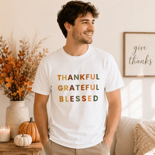 Camiseta Agradecido Abençoado – Cores de Outono  (Criador carregado)
