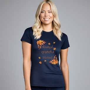 Camiseta Agradecido Abençoado Outono Folhas Caídas