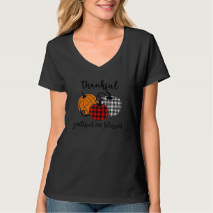 Camiseta Agradecido Abençoado Plaid Dia de Ação de Graças