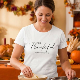 Camiseta Agradecido Dia de Ação de Graças com Letra Elegant