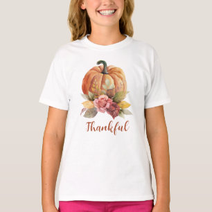 Camiseta Agradecido Floral Laranja Abóbora Outono Ação de G