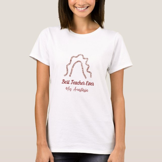 Camiseta Agradecimento ao professor arco-íris brilho marrom (Frente)
