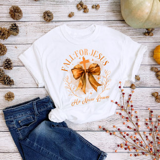 Camiseta Agradecimento Outono por Jesus Ele Nunca Deixa