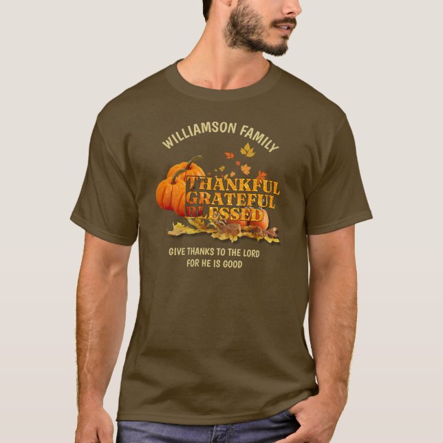 Camiseta AGRADEÇO À GRATUITA BISTA Família de Ação de Graça (Frente)