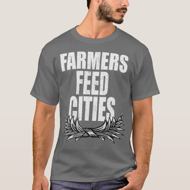 Camiseta Agricultores alimentam cidades com apoio à agricul (Frente)