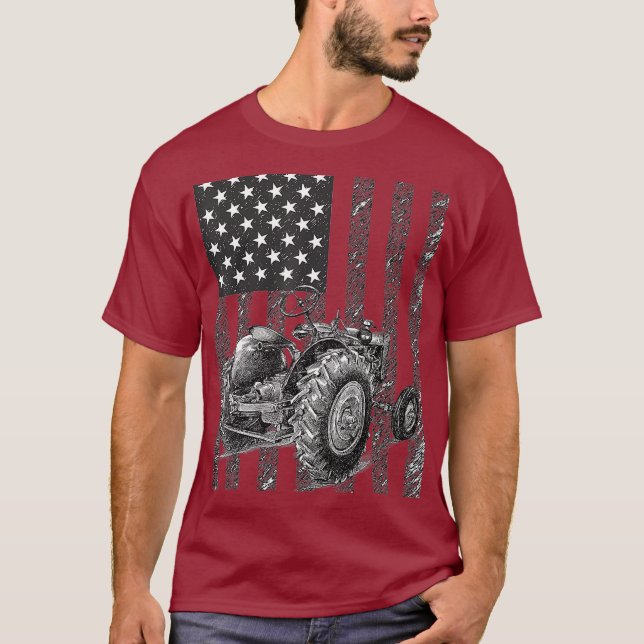 Camiseta Agricultores Trator Americano Bandeira Patriótica (Frente)