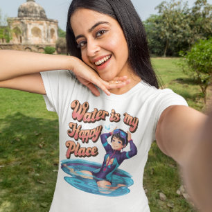 Camiseta Água É Meu Lugar Feliz Para A Mulher Vestir Um Ter
