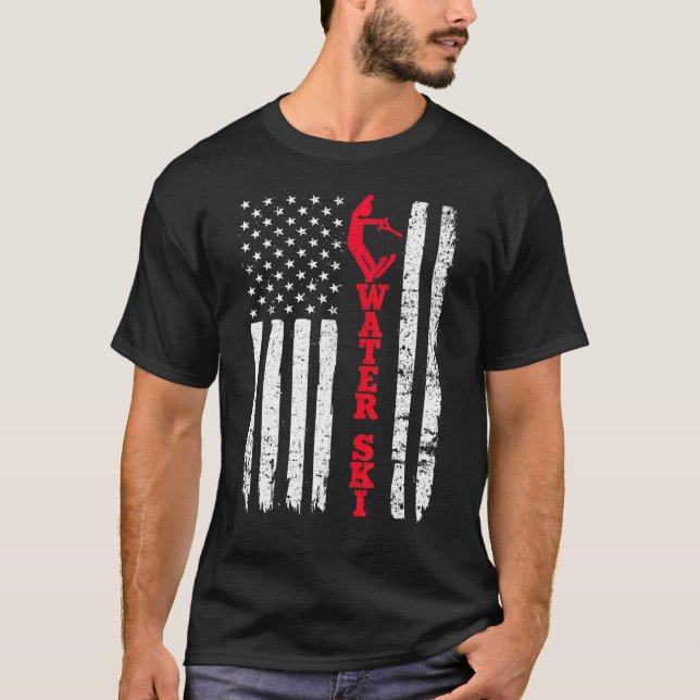 Camiseta Água Esqui Eua Bandeira Americana Ventilador de Es (Frente)