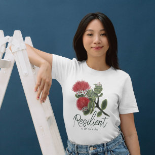 Camiseta Água Flor de Lehua Vermelha Havaiana Resiliência e