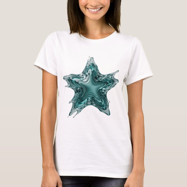 Camiseta Água Salpicada em Forma de Estrela Prateada Limpa (Frente)