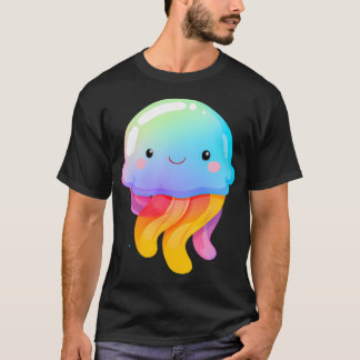 Camiseta Água-viva Arco-íris Kawaii