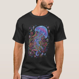 Camiseta Água-viva Colorida Profunda Oceano Água-viva