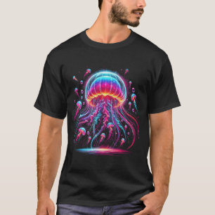 Camiseta Água-viva Colorido Oceano Animal Mergulho com Equi