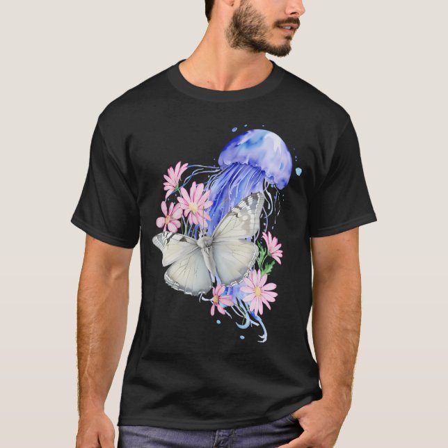 Camiseta Água-viva com borboleta e flores (Frente)