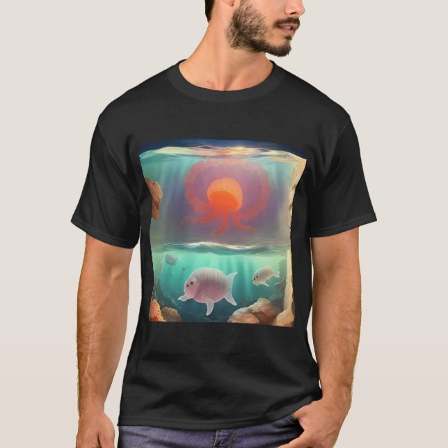 Camiseta Água-viva e Peixes Subaquáticos (Frente)