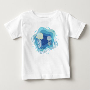 Camiseta Água-viva na Ilustração de Arte em Papel Oceânico