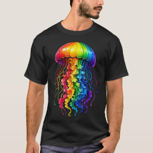 Camiseta Água-viva Oceano Animal Mergulho Arco-íris Geléia