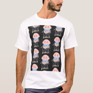 Camiseta Água-viva pintada à mão, padrão vibrante de safra.