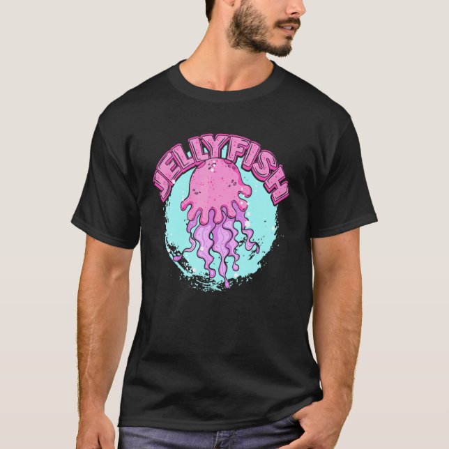 Camiseta Água-viva Vida marinha Oceano Tentáculos Peixe Pol (Frente)