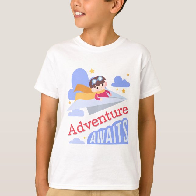 Camiseta Aguarda Aventura De Avião De Papel Voador (Frente)