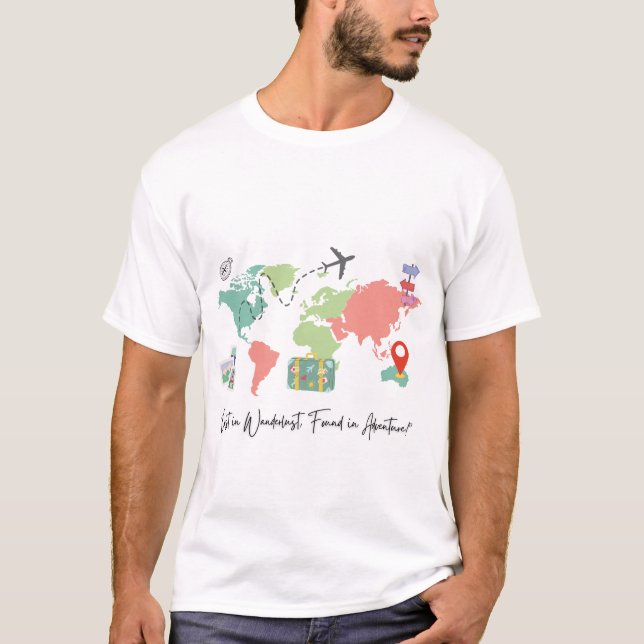 Camiseta "Aguardam Aventura - Mapa Mundial de Aquarela com  (Frente)
