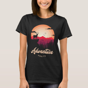 Camiseta Aguardo Roxo Sunset Mountain Deer Forest