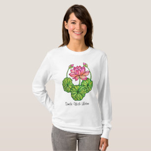 Camiseta Aguarela Lotus cor-de-rosa com botões & folhas