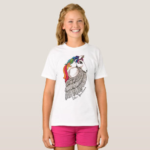 Camiseta Aguarela Pegasus com cabelo do arco-íris