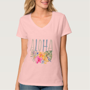 Camiseta Aguarela tropical floral azul da hortelã Aloha