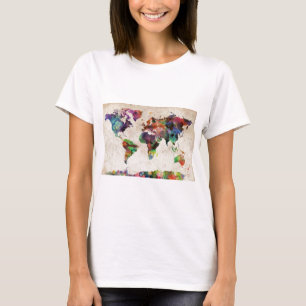 Camiseta Aguarela urbana do mapa do mundo